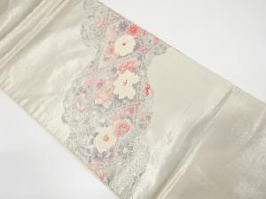 道長取りに斜め格子・花模様織り出し名古屋帯